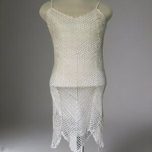 R&M Richards Crochet Dress Size M Ivory Knit Lined Mermaidcore Midi Stretch NEW